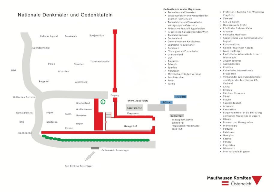Lageplan der nationalen Denkmäler und Gedenktafeln