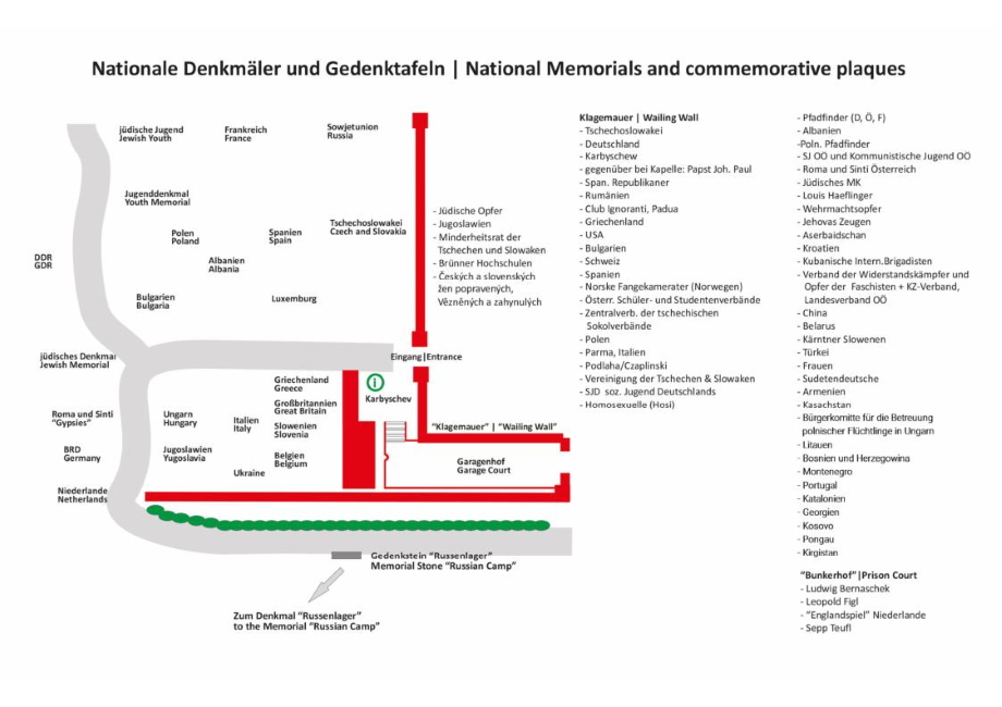 Lageplan der nationalen Denkmäler und Gedenktafeln