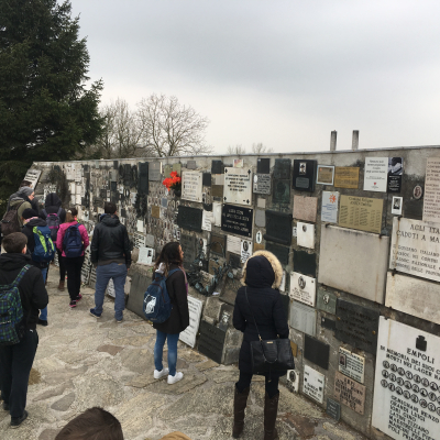 Jugendliche betrachten Gedenktafeln in der KZ-Gedenkstätte Mauthausen