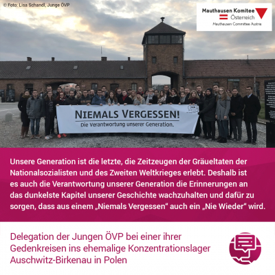 Virtuelle Gedenkwochen Statement Delegation der Jungen ÖVP bei einer ihrer Gedenkreisen ins ehemalige Konzentrationslager Auschwitz-Birkenau in Polen