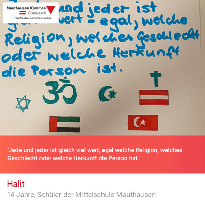 Virtuelle Gedenkwochen Statement Halit, 14 Jahre, Schüler der Mittelschule Mauthausen