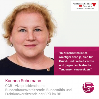 Virtuelle Gedenkwochen Statement Korinna Schumann, ÖGB-Vizepräsidentin und Bundesfrauenvorsitzende, Bundesrätin und Fraktionsvorsitzende der SPÖ im BR