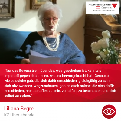 Virtuelle Gedenkwochen Statement Liliana Segre, KZ-Überlebende