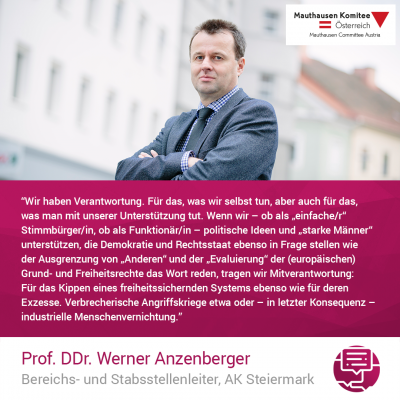 Virtuelle Gedenkwochen Statement Prof. DDr. Werner Anzenberger, Bereichs- und Stabsstellenleiter, AK Steiermark