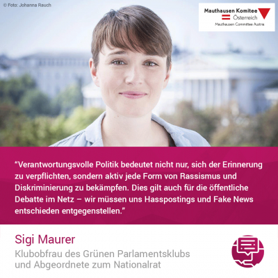 Virtuelle Gedenkwochen Statement Sigi Maurer, Klubobfrau des Grünen Parlamentsklubs und Abgeordnete zum Nationalrat