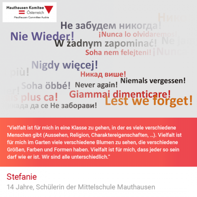 Virtuelle Gedenkwochen Statement Stefanie, 14 Jahre, Schülerin der Mittelschule Mauthausen