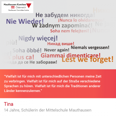 Virtuelle Gedenkwochen Statement Tina, 14 Jahre, Schülerin der Mittelschule Mauthausen