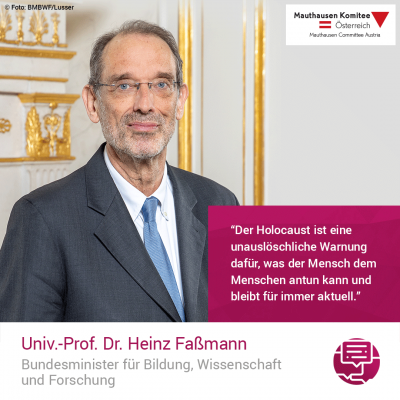 Virtuelle Gedenkwochen Statement Univ.-Prof. Dr. Heinz Faßmann, Bundesminister für Bildung, Wissenschaft und Forschung