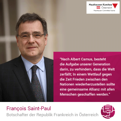 Virtuelle Gedenkwochen Statement Francois Saint-Paul, Botschafter der Republik Frankreich in Österreich