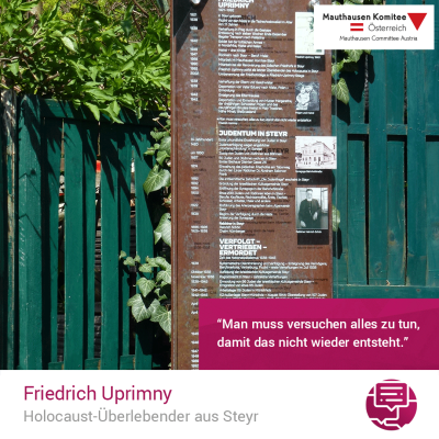 Virtuelle Gedenkwochen Statement Friedrich Uprimny, Holocaust-Überlebender aus Steyr