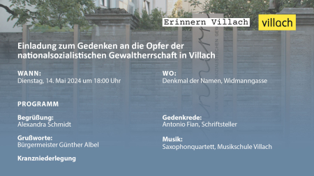Einladung zum Gedenken an die Opfer der NS-Gewaltherrschaft in Villach