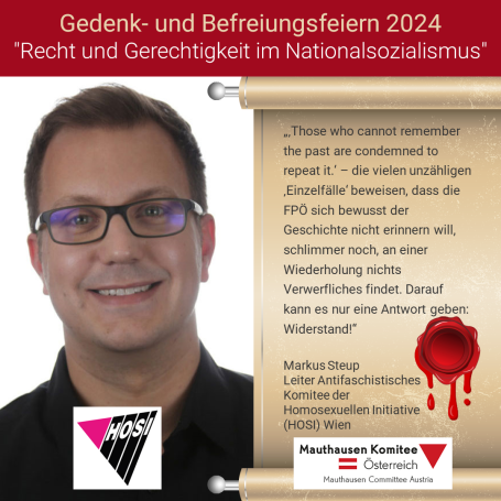 Virtuelles Gedenken Statement Markus Steup, Leiter Antifaschistisches Komitee der Homosexuellen Initiative (HOSI) Wien